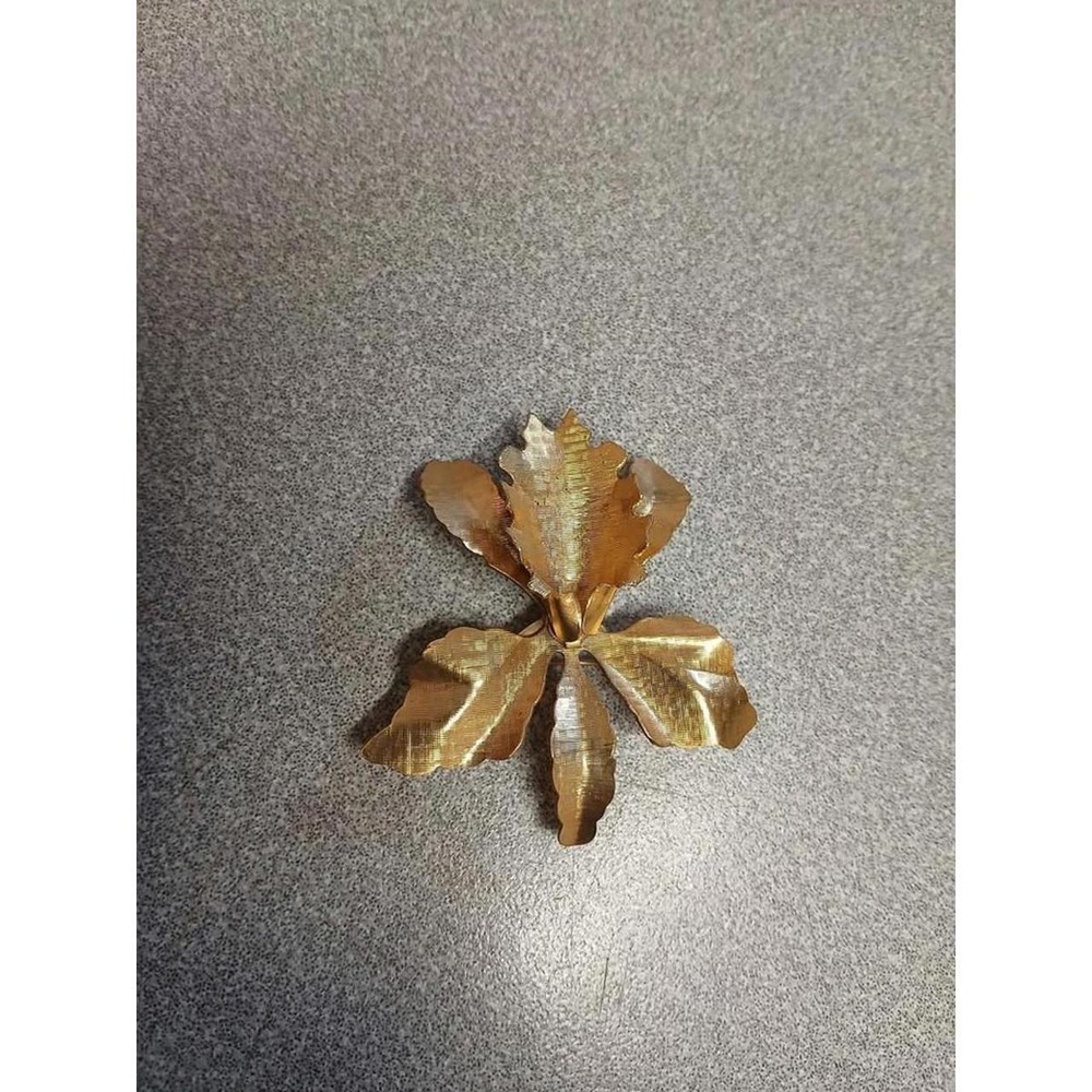 Vintage Orchid Brooch Gold Tone Textured Floral Pin 2"